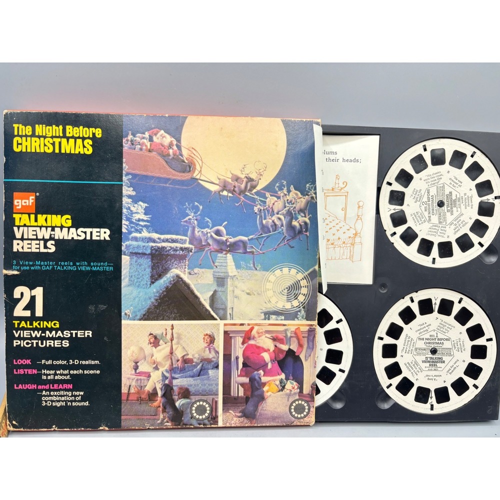 Vtg GAF Talking View‎ Master Reels The Night Before Christmas 21 Pictures  Sound